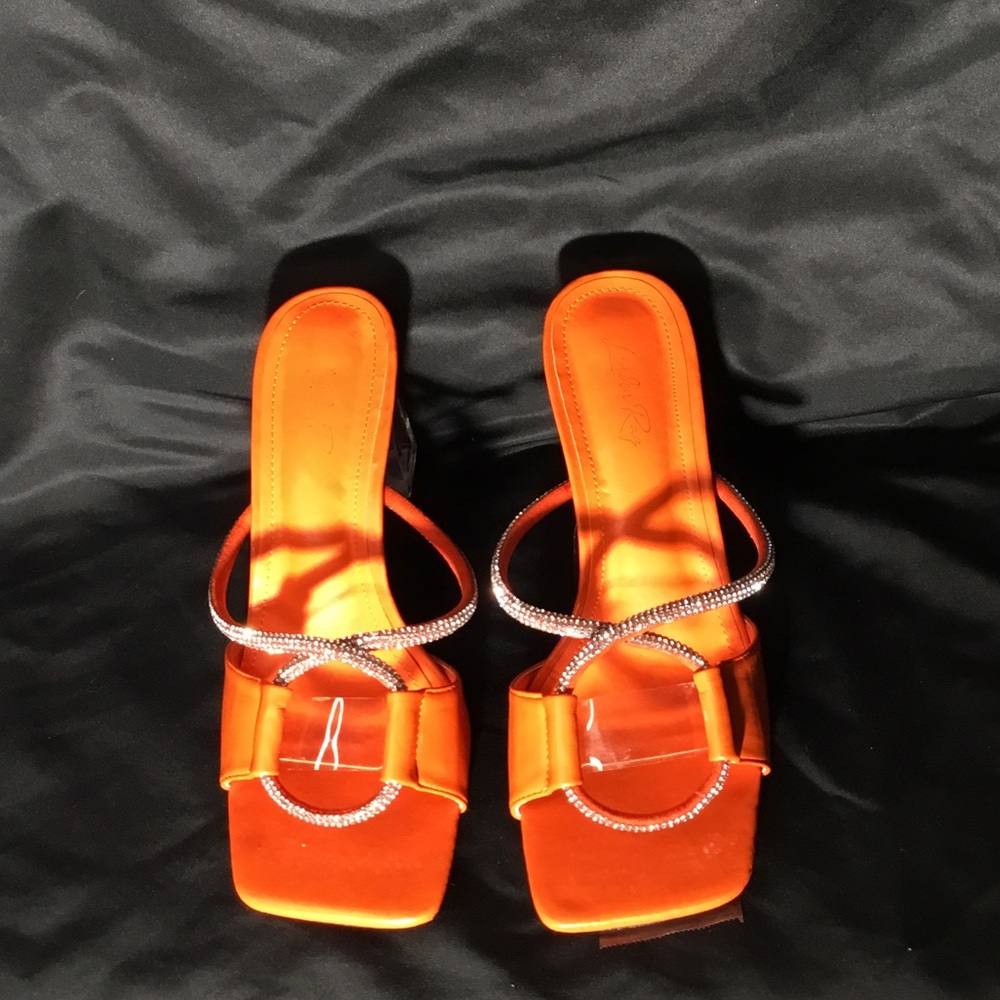 London Rag Orange Rhinestone Strap Women's Slide Heels